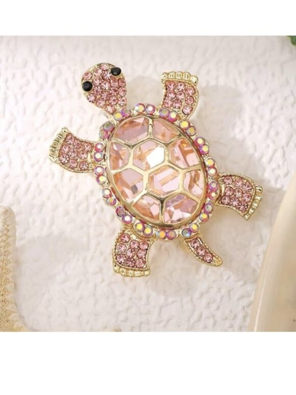 Turtle Brooch Pink Rhinestone Stylish Sea Sparkle Glam Tortoise Trendy Gorgeous